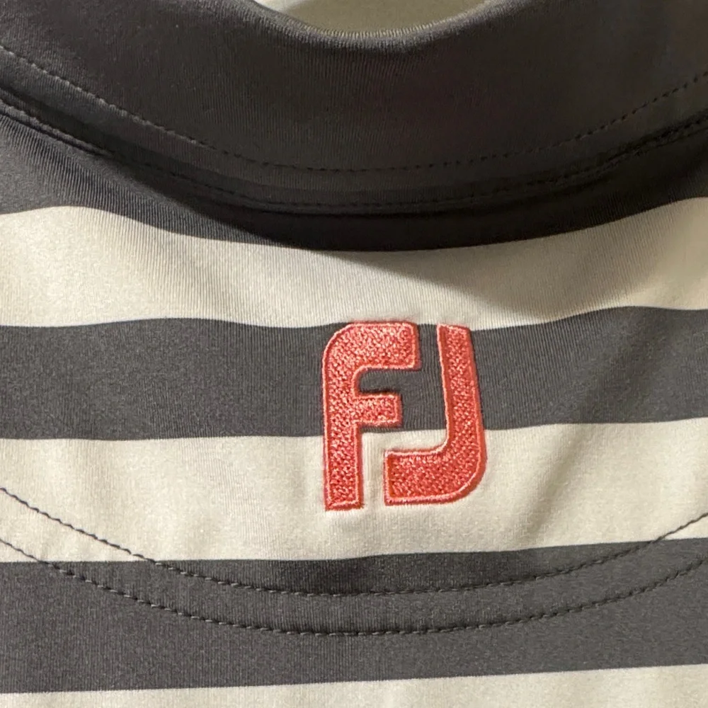 FootJoy Gray and Salmon Striped Polo Shirt - Picture 5 of 5